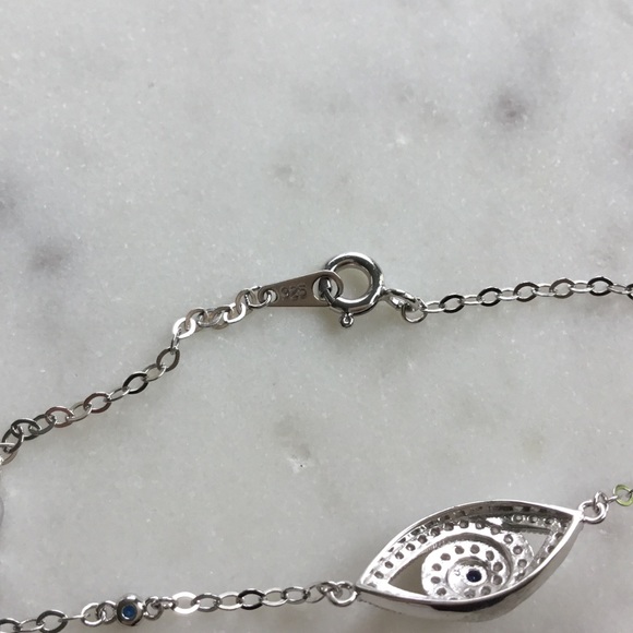 Sterling Silver CZ Evil Eye & MOP Hamsa Bracelet - Picture 5 of 13